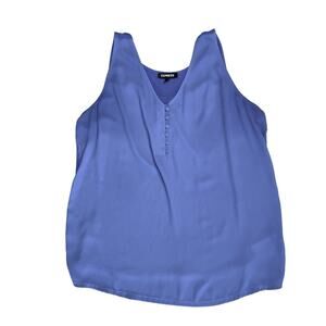 EXPRESS Blue V-Neck Button Detail Sleeveless Mixed Media Tank Top Blouse Large